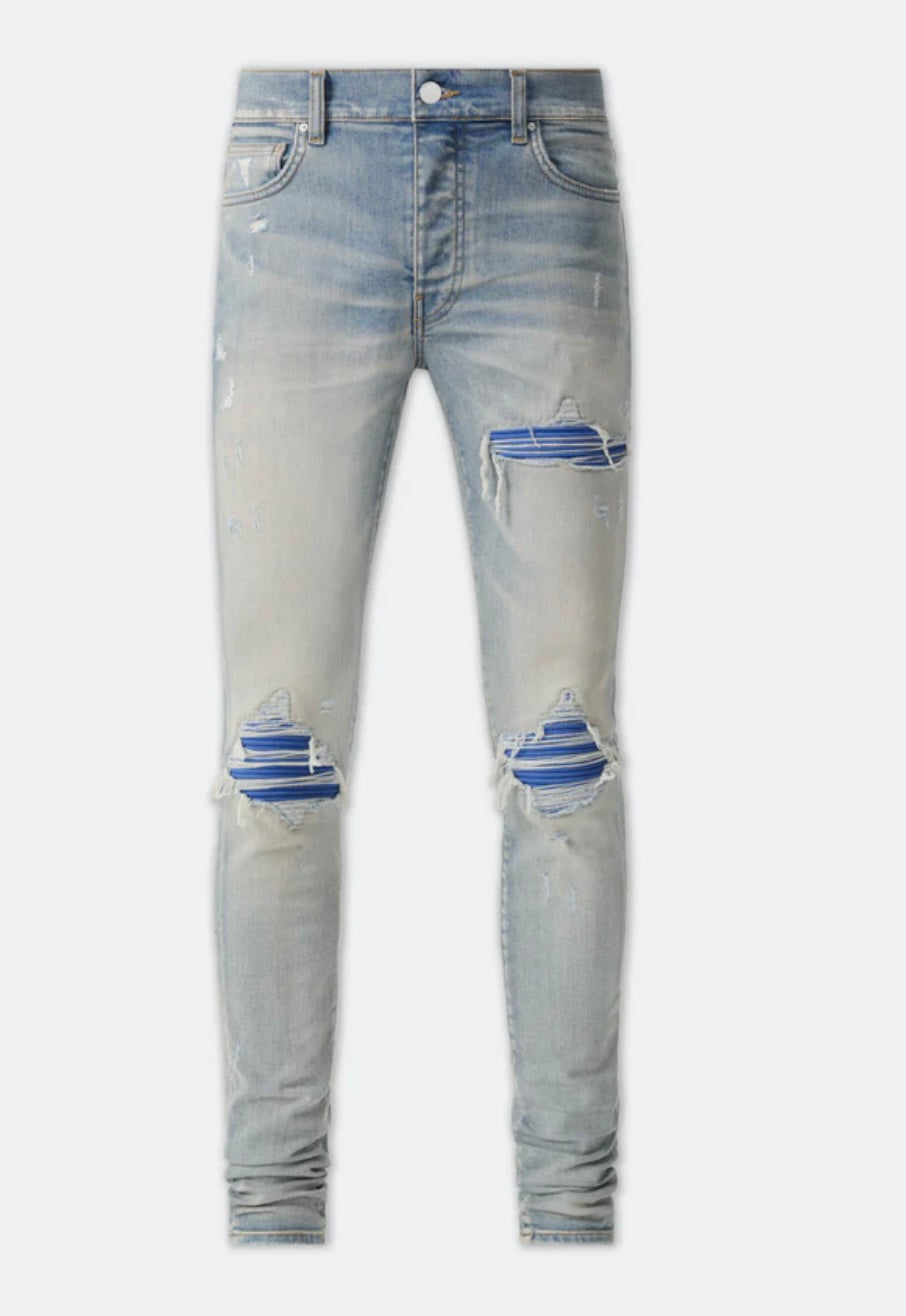 Amiri Jeans Light Wash Dark Blue Patch