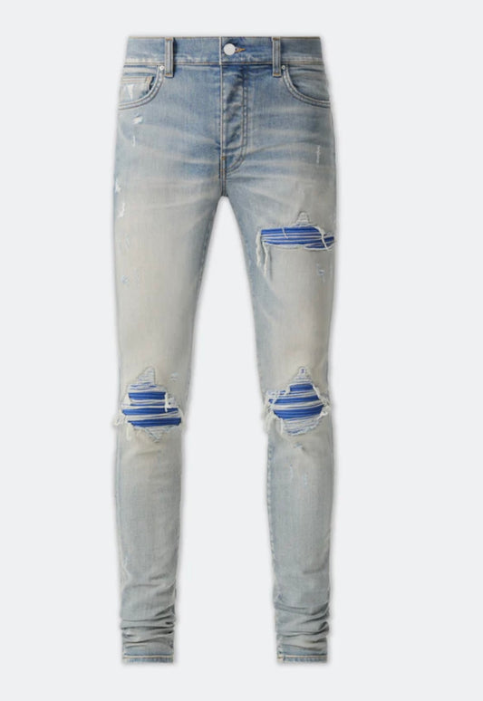 Amiri Jeans Light Wash Dark Blue Patch