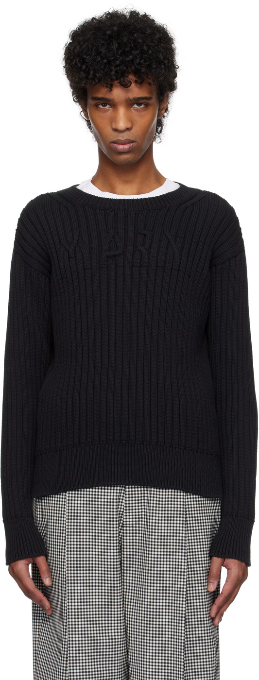 MARNI Black Cable Logo Crewneck Sweater