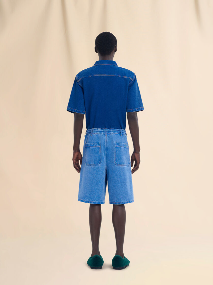MARNI Light blue denim shorts with patch