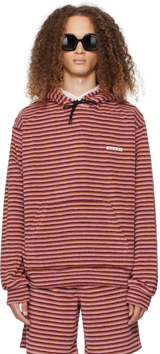 Marni striped Terry cloth pink hoodie