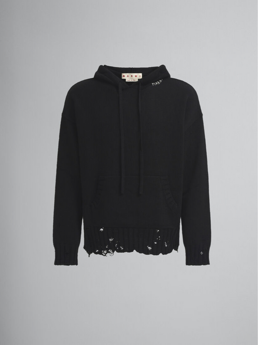 MARNI BLACK dishevelled cotton hoodie